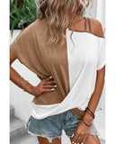 Darrahopens Women's Fashion > Tops & T-shirts Azura Exchange Asymmetric Colorblock Strappy Cold Shoulder Top - S