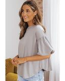 Darrahopens Women's Fashion > Tops & T-shirts Azura Exchange Bubble Sleeve Round Neck Blouse - L