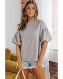 Darrahopens Women's Fashion > Tops & T-shirts Azura Exchange Bubble Sleeve Round Neck Blouse - L