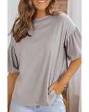 Darrahopens Women's Fashion > Tops & T-shirts Azura Exchange Bubble Sleeve Round Neck Blouse - L