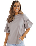 Darrahopens Women's Fashion > Tops & T-shirts Azura Exchange Bubble Sleeve Round Neck Blouse - L