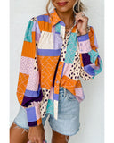 Darrahopens Women's Fashion > Tops & T-shirts Azura Exchange Button Front Cuffed Sleeve Shirt with Mixed Print - M