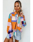 Darrahopens Women's Fashion > Tops & T-shirts Azura Exchange Button Front Cuffed Sleeve Shirt with Mixed Print - M