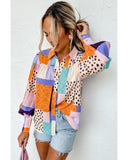 Darrahopens Women's Fashion > Tops & T-shirts Azura Exchange Button Front Cuffed Sleeve Shirt with Mixed Print - M