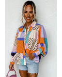 Darrahopens Women's Fashion > Tops & T-shirts Azura Exchange Button Front Cuffed Sleeve Shirt with Mixed Print - M