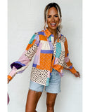 Darrahopens Women's Fashion > Tops & T-shirts Azura Exchange Button Front Cuffed Sleeve Shirt with Mixed Print - M