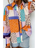 Darrahopens Women's Fashion > Tops & T-shirts Azura Exchange Button Front Cuffed Sleeve Shirt with Mixed Print - M