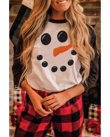 Darrahopens Women's Fashion > Tops & T-shirts Azura Exchange Christmas Funny Face Print Color Block Top - M