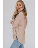 Darrahopens Women's Fashion > Tops & T-shirts Azura Exchange Crinkled Khaki Shirt with Turn-down Collar and Button Closure - L