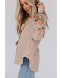 Darrahopens Women's Fashion > Tops & T-shirts Azura Exchange Crinkled Khaki Shirt with Turn-down Collar and Button Closure - L