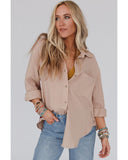 Darrahopens Women's Fashion > Tops & T-shirts Azura Exchange Crinkled Khaki Shirt with Turn-down Collar and Button Closure - S