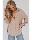 Darrahopens Women's Fashion > Tops & T-shirts Azura Exchange Crinkled Khaki Shirt with Turn-down Collar and Button Closure - S