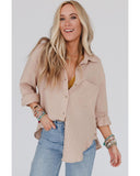 Darrahopens Women's Fashion > Tops & T-shirts Azura Exchange Crinkled Khaki Shirt with Turn-down Collar and Button Closure - S