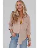 Darrahopens Women's Fashion > Tops & T-shirts Azura Exchange Crinkled Khaki Shirt with Turn-down Collar and Button Closure - S