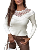 Darrahopens Women's Fashion > Tops & T-shirts Azura Exchange Crochet Detail Long Sleeve Top - 2XL