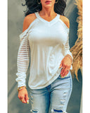 Darrahopens Women's Fashion > Tops & T-shirts Azura Exchange Cut-out Cold Shoulder Mesh Striped Long Sleeve T-shirt - 2XL
