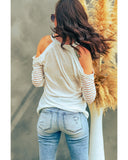 Darrahopens Women's Fashion > Tops & T-shirts Azura Exchange Cut-out Cold Shoulder Mesh Striped Long Sleeve T-shirt - 2XL