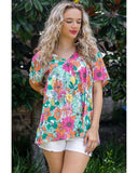 Darrahopens Women's Fashion > Tops & T-shirts Azura Exchange Floral Print Short Sleeve Babydoll Blouse - XL