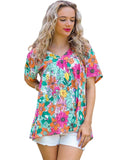 Darrahopens Women's Fashion > Tops & T-shirts Azura Exchange Floral Print Short Sleeve Babydoll Blouse - XL