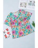 Darrahopens Women's Fashion > Tops & T-shirts Azura Exchange Floral Print Short Sleeve Babydoll Blouse - XL