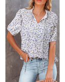 Darrahopens Women's Fashion > Tops & T-shirts Azura Exchange Floral Print Smocked Ruffled V Neck T-shirt - S