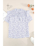 Darrahopens Women's Fashion > Tops & T-shirts Azura Exchange Floral Print Smocked Ruffled V Neck T-shirt - S