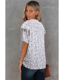 Darrahopens Women's Fashion > Tops & T-shirts Azura Exchange Floral Print Smocked Ruffled V Neck T-shirt - S