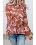 Darrahopens Women's Fashion > Tops & T-shirts Azura Exchange Floral Split V Neck Bubble Sleeves Shift Top - M