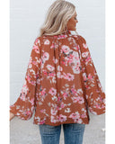 Darrahopens Women's Fashion > Tops & T-shirts Azura Exchange Floral Split V Neck Bubble Sleeves Shift Top - M