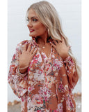 Darrahopens Women's Fashion > Tops & T-shirts Azura Exchange Floral Split V Neck Bubble Sleeves Shift Top - M