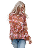 Darrahopens Women's Fashion > Tops & T-shirts Azura Exchange Floral Split V Neck Bubble Sleeves Shift Top - M