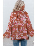 Darrahopens Women's Fashion > Tops & T-shirts Azura Exchange Floral Split V Neck Bubble Sleeves Shift Top - M