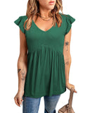 Darrahopens Women's Fashion > Tops & T-shirts Azura Exchange Flounce Sleeve V Neck Babydoll Top - S