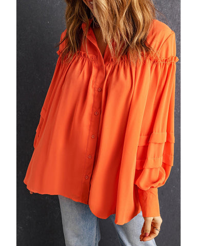 Darrahopens Women's Fashion > Tops & T-shirts Azura Exchange Frill Trim Puff Sleeve Shirt - 2XL