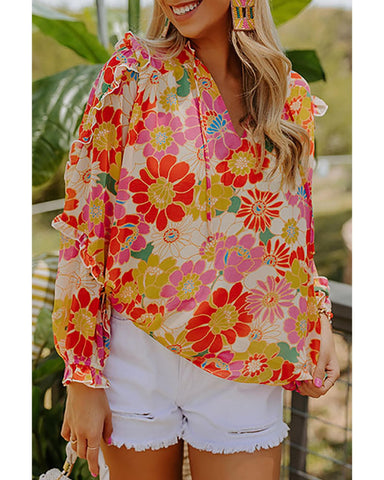 Darrahopens Women's Fashion > Tops & T-shirts Azura Exchange Frilled Long Puff Sleeve Blouse - S