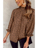 Darrahopens Women's Fashion > Tops & T-shirts Azura Exchange Frilled Neck 3/4 Sleeves Cheetah Blouse - S