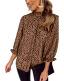 Darrahopens Women's Fashion > Tops & T-shirts Azura Exchange Frilled Neck 3/4 Sleeves Cheetah Blouse - S
