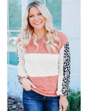 Darrahopens Women's Fashion > Tops & T-shirts Azura Exchange Knitted Leopard Color Block Long Sleeve Top - M