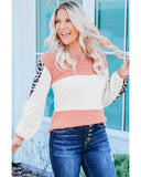 Darrahopens Women's Fashion > Tops & T-shirts Azura Exchange Knitted Leopard Color Block Long Sleeve Top - M