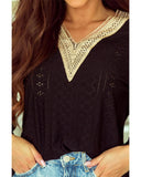 Darrahopens Women's Fashion > Tops & T-shirts Azura Exchange Lace Panel V Neck Ruffle Blouse - M