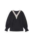 Darrahopens Women's Fashion > Tops & T-shirts Azura Exchange Lace Panel V Neck Ruffle Blouse - XL