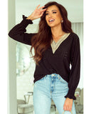 Darrahopens Women's Fashion > Tops & T-shirts Azura Exchange Lace Panel V Neck Ruffle Blouse - XL