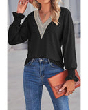 Darrahopens Women's Fashion > Tops & T-shirts Azura Exchange Lace Panel V Neck Ruffle Blouse - XL