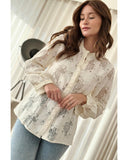 Darrahopens Women's Fashion > Tops & T-shirts Azura Exchange Lace Stand Neck Textured Shirt - XL