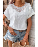 Darrahopens Women's Fashion > Tops & T-shirts Azura Exchange Lace Swiss Dot Cuffed Sleeves Top - XL