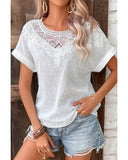 Darrahopens Women's Fashion > Tops & T-shirts Azura Exchange Lace Swiss Dot Cuffed Sleeves Top - XL