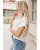 Darrahopens Women's Fashion > Tops & T-shirts Azura Exchange Lace Swiss Dot Cuffed Sleeves Top - XL