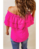 Darrahopens Women's Fashion > Tops & T-shirts Azura Exchange Lace Up Off Shoulder Ruffle Tiered Blouse - 2XL