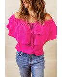 Darrahopens Women's Fashion > Tops & T-shirts Azura Exchange Lace Up Off Shoulder Ruffle Tiered Blouse - 2XL