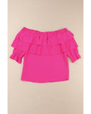 Darrahopens Women's Fashion > Tops & T-shirts Azura Exchange Lace Up Off Shoulder Ruffle Tiered Blouse - 2XL